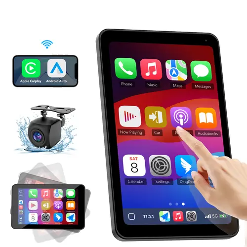 Paslda-2026 7-Inch IPS HD Touchscreen Portable Carplay Screen - Wireless Carplay, Android Auto, Suction Mount, Landscape/Portrait Modes, Mirror Link, Plug & Play Install, 12-24V, Auxiliary Input, Backup Camera Compatible with Most Cars, Car Accessories