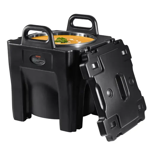 VEVOR 32Qt Leakproof Insulated Thermal Lunch Box - 304 Stainless Steel Food Storage Bucket with Locking Lid, Stackable LLDPE Top-Load Container, Handles, Buckles, Stationary Base, PU Foam Heat-Locking Layer, Wheels for Work, Delivery, Camping