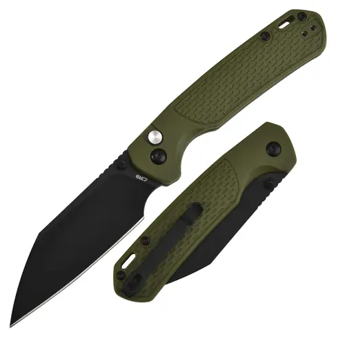 CJRB Pyrite-Light Portable EDC Pocket Knife 3.34" AR-RPM9 Wharncliffe Flat Grind, Button Lock, FRN Handle, Camping Gear for Adults, EDC Survival Tool
