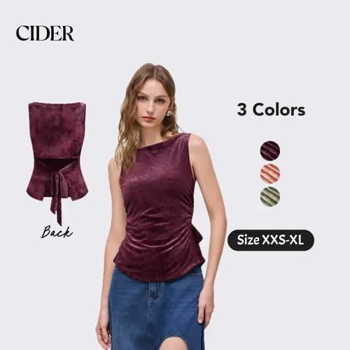 Cider Boat Neck Floral Knotted Ruched Crop Tank Top Basic Bridal Womenswear