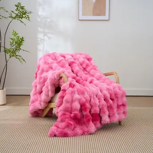 BEDELITE 700GSM Thick Faux Fur Plush Throw Blanket - Soft Warm Throw, Stylish Blanket, Chunky 3D Striped High-End Black Aesthetic, Boujee Home Accessories, Fall Winter Use, Ideal Home Goods & Adult Gifts