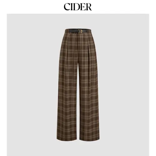 Cider [2 colors, size 2-26] Mid Rise Checks Pocket Wide Leg Trousers With Belt