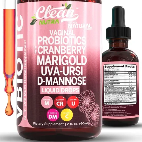 Clean Nutra Cranberry, Marigold, Uva-Ursi, D-Mannose & More for Women's Probiotics Vitamins & Wellness Liquid Drop – VBiotic