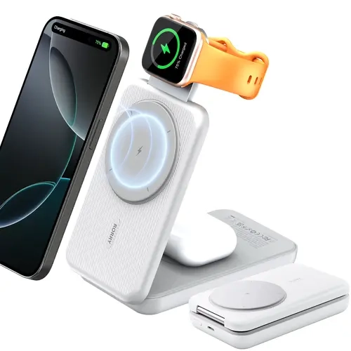 RORRY 3-in-1 Wireless Foldable Power Bank Stand 10,000mAh Power Bank for iPhone 16/15/14/13/12 Pro Max, Apple Watch Ultra Series 10/9/8/7/6/5/4, AirPods, Portable & Travel-Friendly SpringStatements