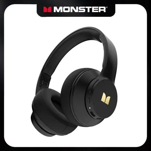 Monster Mission 100 Over Ear Wireless Headphones - Adjustable Headband, Bluetooth 5.4, Deep Bass, Active Noise Cancellation Mic, 40-Hour Playtime, Comfortable Foldable, for Work From Home, Travel, Phones & PC (Black)-TikTokShopBackToSchool