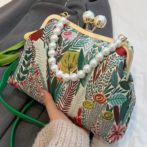 Women's Elegant Floral & Leaf Print Purse Crossbody Bag, Fashionable Colorblock Shoulder Bag for Daily Used, Casual Trendy Versatile High-quality Daily Commuting Bag