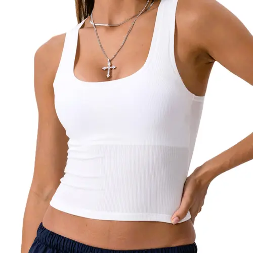 Danysu Women Rib Tank Top Padded Workout Top Square Neck Crop Tank Fitted Basic Cami Tops Casual Everyday Wear Sleeveless