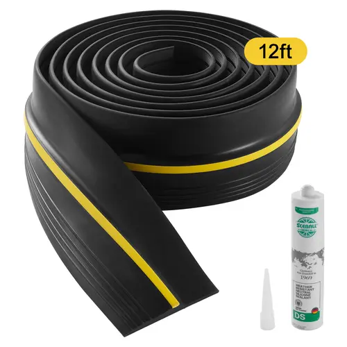 【toolupgrade】VEVOR Serrated Garage Door Threshold Seal Strip, 12 ft Universal PVC Replacement for Concrete/Asphalt, Strong Adhesion, Weatherproof, Security Design, -40°F to 284°F Temp Resistance, Thick Black DIY Strip for DIY Users, Anti-Slip Ridges