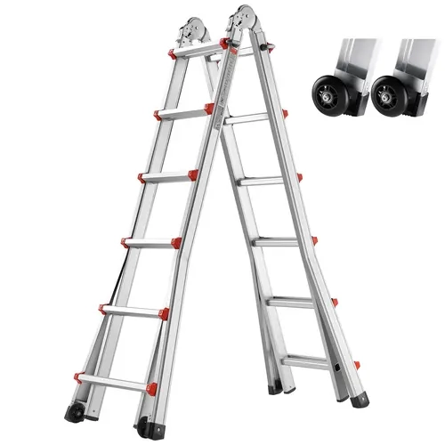 VEVOR 20 FT A-Frame Aluminium Telescopic Ladder - Extendable with Locking Steps, Dual Wheels, Anti-Slip Pads, 330 lbs Load, Compact Folded, Portable for Attic Cleaning, Indoor/Outdoor Maintenance