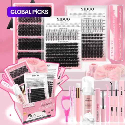 Mixed Length Individual False Eyelashes Kit, Lash Set, Natural-Look DIY Lash Clusters with Bond, Seal, Remover, Tweezers, Brush, and Headbands #GLOBAL PICKS