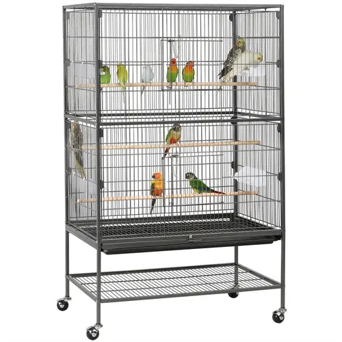 【Heavy Duty】Yaheetech 35“/40"/52″/53.5"/61"/63"/64" H Large Parrot Cage Rolling Metal Bird Cage for Lovebird Cockatoo Conure with 3 Perches & 4 Feeders & Extra Shelf Portable Moving