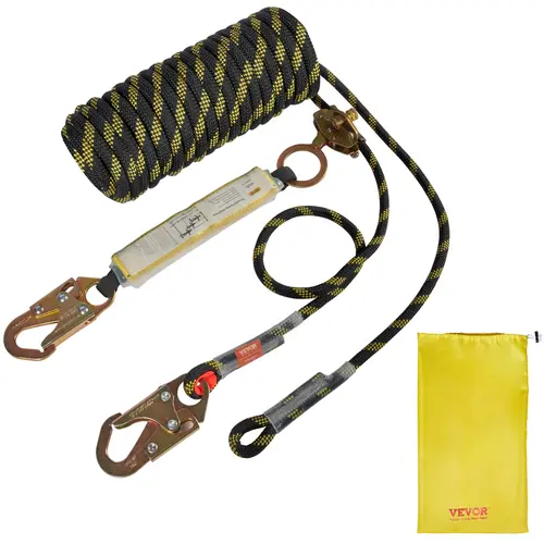 VEVOR Durable High Strength Arborist Flipline, 8 ft 16mm Steel Core Weaving Rope Design, Alloy Snap Hook, Aluminum Carabiner, Adjustable Grip, 30KN ANSI Fall Protection Abrasion-Resist Tree Climbers Tool (50ft Option)