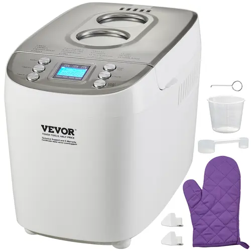 【toolupgrade】VEVOR Bread Maker, 15-in-1 3LB Dough Machine, Nonstick Ceramic Pan Automatic Breadmaker with Gluten Free Setting, Whole Wheat Bread Making, Digital, Programmable, 3 Loaf Sizes, 3 Crust Colors, White