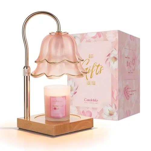 CANDELDO 2-Bulb Height-Adjustable Flower Design Candle Warmer Lamp with Timer - Candle Holder Set, Bedroom Mood Lighting, Room Decor, Mom Birthday Gifts for Women, Anniversary Housewarming Home Supplies