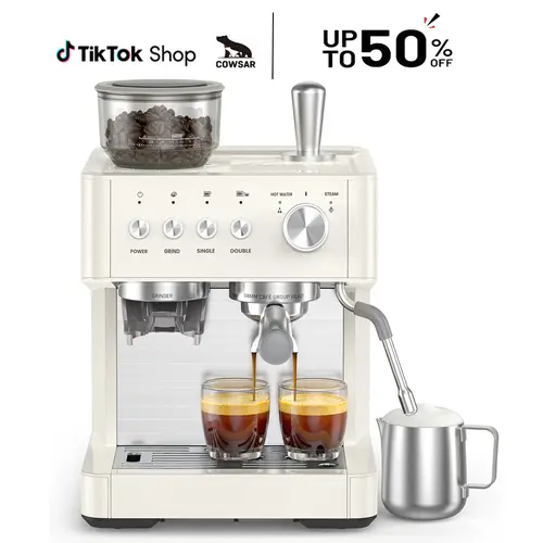 【Deals For You Days】COWSAR Espresso Machine,58mm Commercial Brewing Head,15 Bar Professional Espresso Maker with Barista Coffee Grinder/Milk Frother,Coffee Machine for Espresso/Cappuccino/Latte,Forther integrated design,Ideal for Home/Office