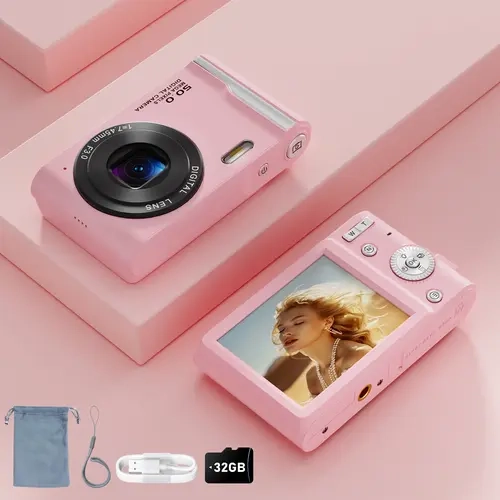 Black Compact UHD Point-and-Shoot Digital Camera - 50MP CMOS Sensor, 2.8in Screen, 16x Digital Zoom, 60fps, Auto Focus, Shakeproof, 32GB Memory Card, AVI Support, Portable for YouTube, Back to School (techvibes)