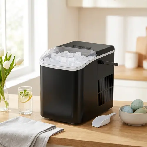 【Deal】Sweetcrispy 1.5L Compact Countertop Ice Making Machine, Portable Self-Cleaning Quick Ice Maker with Scoop, Basket & Handle Carry, 9 Cubes in 6 Mins, 2 Bullet Cube Sizes, Live Formation View for Home Cafe, Office & Bar Frozen Drinks