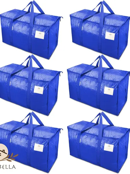 CasaBella 24 Gallon Extra Large Heavy Duty Foldable Moving Bags With Carrying Handles, Zippers and Tag Pocket, Outdoor Camping, water proof Organiser