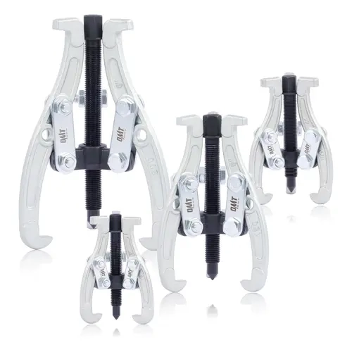 Orion Motor Tech Multi-Size 3-Jaw Gear Puller Set, Silver 3" 4" 6" 8" Automotive Tool Kit with Corrosion-Proof Coatings, Reversible Jaws, Crank Pulley Puller for Bearing Flywheel Removal (4 Pcs Heavy-Duty)