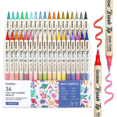 Grabie Dual Tone Brush Tip Acrylic Paint Marker Set of 36, Paint Pens markers artmarkers acrylic paintmarkers acrylic paint markers coloring supplies brushmarkers markers for coloring, drawing materials, DealsForYouDays