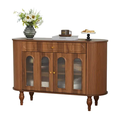 Giratree 47'' Fluted Sideboard Buffer Cabinet with Drawer, Modern Credenza Storage Cabinet, Bar Cabinet Console Table with Tambour Sliding Side for Living Dining Room Kitchen Hallway Entryway
