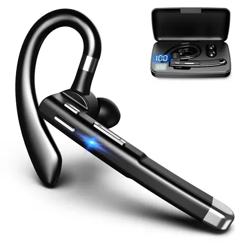 PADOX Single-Ear Bluetooth Earbuds with Mic - In-Ear Headphones, HD Stereo, Hi-Fi Sound, Noise Cancelling, Water Repellent Sports Earpiece, 18H Playtime, 3 Sizes, Handsfree Calls, LED Power View, Multi-Devices Compatibility for Cellphones