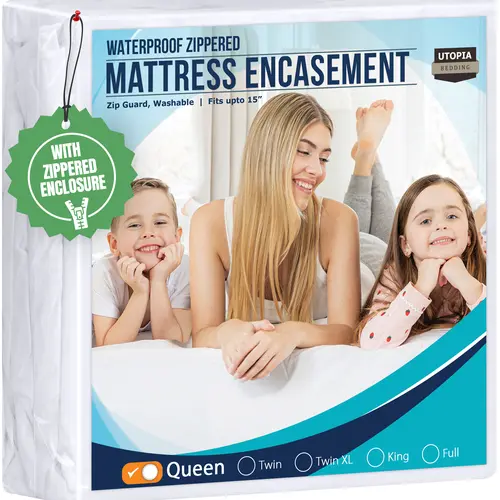 Utopia Bedding Zippered Dust Mite Mattress Cover - 100% Waterproof, Spillproof Sides, Bed Bug Proof, Hypoallergenic, 6-Sided Polyester Protector Pad, Washable, Durable, Fits Twin XL, Queen (60x80 Inches), King & All Sizes, Allergy Relief (Pack of 1 or 2)