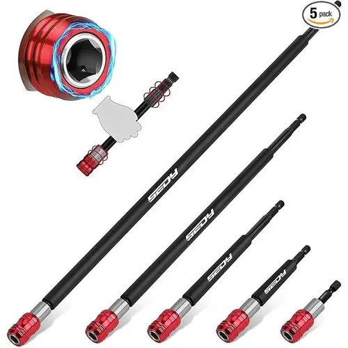 SEDY Magnetic Screwdriver Bit Holder Set (Father's Day Gift) – 5-Piece 1/4-Inch Hex Shank Quick Release Drill Bit Extension Adapter, CRV Steel, Ergonomic Grip Reduces Hand Fatigue, 2/4/6/12/17-Inch, For Impact Drivers, Eases Home Repairs