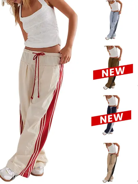Yeokou Women's High Rise Wide Leg Track Pants - Drawstring, Side Striped, Slouchy Palazzo Pants with Pockets, Adjustable Minimalist Activewear for Athletic Sportswear,summerwins,summeroutfits,vacationoutfits,beachoutfits