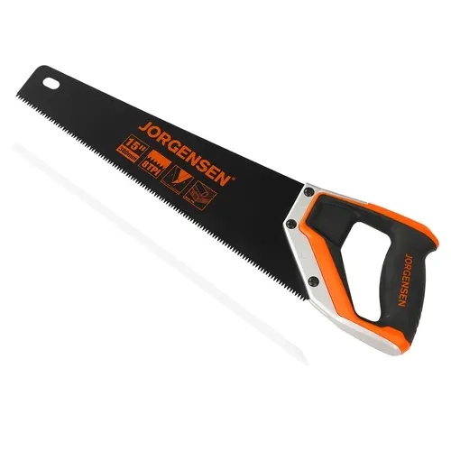 #toolupgrade JORGENSEN 15” Hand Saw, Black Coated Coarse Handsaw 8TPI for Wood Cutting, Ergonomic Non-Slip Aluminum Handle for Sawing, Trimming, Gardening, Pruning, PVC