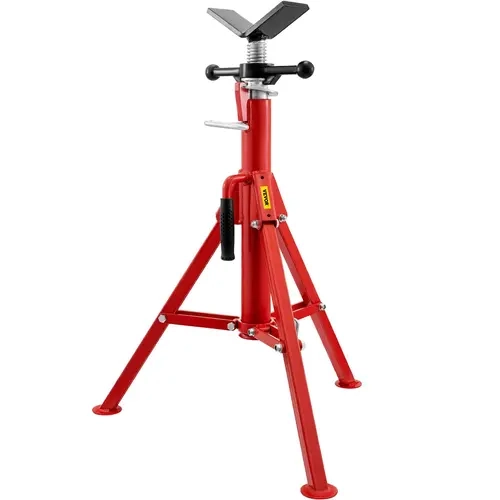 VEVOR Carbon Steel V-Head Pipe Jack Stand, 1/8"-12" Capacity, 28-52 in Quick Adjust Height Set, 2500 lbs Load Capacity, Foldable Portable Fold & Store Fast, Tripod Base, Slip-Proof Handle, for Heavy Pipes Holding
