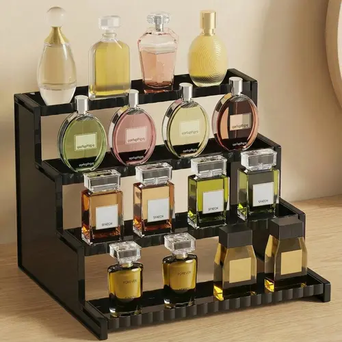 Lifewit 12-Inch 4-Tier Plastic Display Stand with Decorative Fences, Sturdy Lightweight Storage Holder & Rack for Perfume, Fragrance & Cologne, Vanity Organizer & Storage, Room Decor