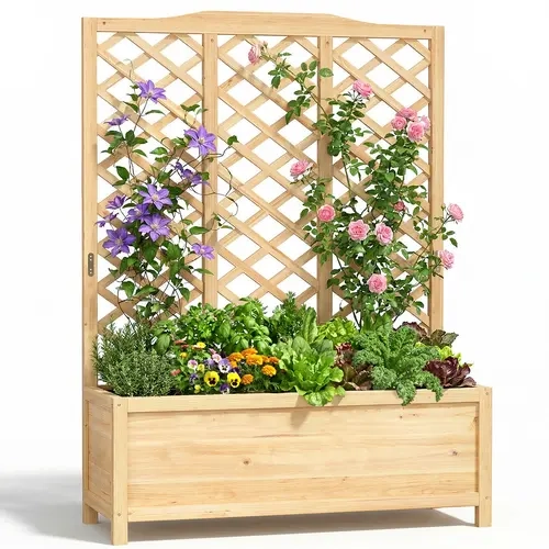 Lilypelle Wood Raised Garden Bed with Trellis - 44" or 30" Elevated Design Planter Box, 30" L x 16" W x 59" H, Effective Drainage System, Dual Holes, Protects from Root Rot, Freestanding for Patios, Low-Maintenance familyfun