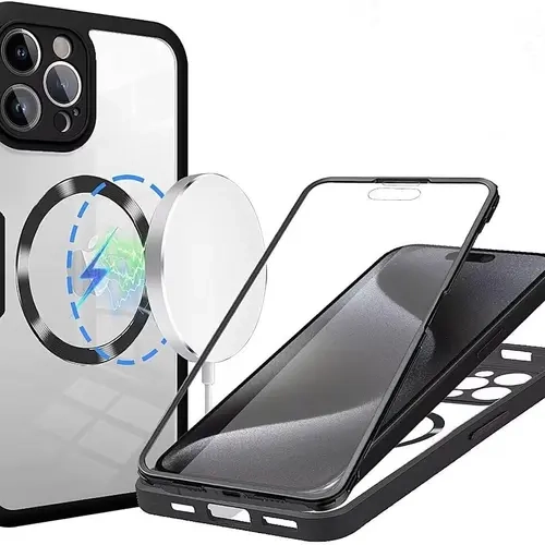 HISTORYOO 1-Pack Soft Case with Front Screen Glass Protector Clear For iPhone 18 Pro Max 17 Air 16 15 14 13 Pro Max Magsafe Magnetic wireless charging ultra-thin TPU Lightweight Silicone Full Cover 360 degree protection Shockproof Luxury Anti-Scratch case