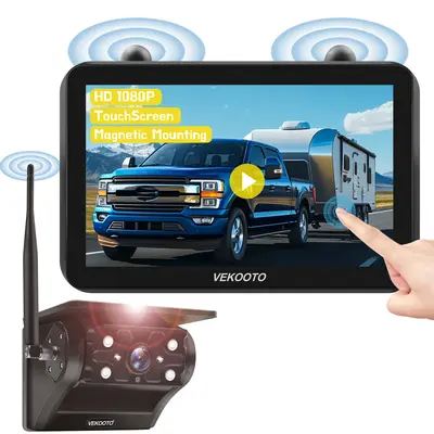 VEKOOTO VK7 Pro Magnetic Solar Wireless Backup Camera 7'' IPS Touchscreen Monitor IP69 Waterproof HD1080P No Wiring Rechargeable Camera for RV Trailer Camper Blind Spot Truck Automotive Backup Camera for Truck IR Night Vision farmer