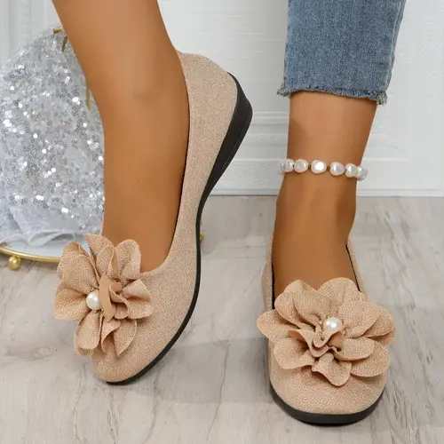 Women's Fashionable Flower Decorated Slip on Flats, Floral Shoes, Casual Soft Comfortable Flat Shoes for Daily Wear, Lightweight Breathable Shoes for Women & Girls, Casual Flat Footwear