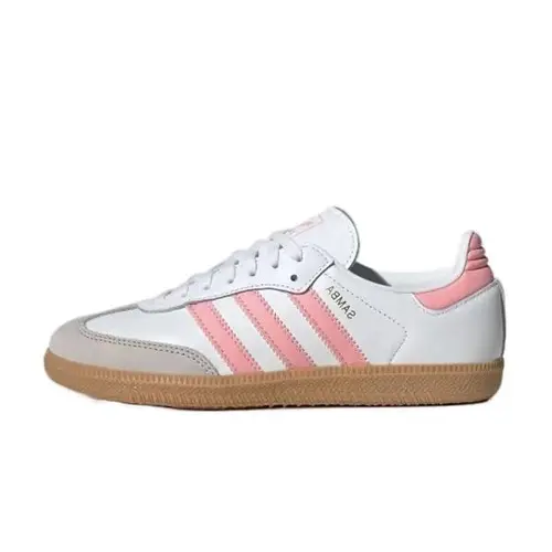 Adidas Samba OG Women's-Youth Classic Retro Casual Simplistic Stylish Sneakers - Smooth White Leather & Soft Suede Mix, Trefoil Stripes, Rubber Sole, Comfortable Walking Shoes