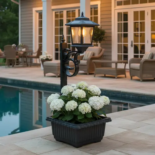Hoodink 2-in-1 Solar Post Light with Planter - 4panel Solar Power, Waterproof, Auto Shut-Off, Energy Storage, Garden Decor, Outdoor Landscape Lights for Porch, Easter Wedding Decor