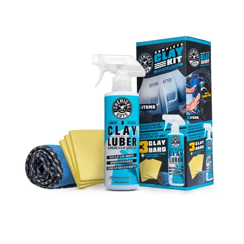 CHEMICAL GUYS Complete Clay Bar Car Care Kit - 16 oz Waxes, Liquid & Putty, Microfiber Towel, Scratch-Free Formula Paintwork Cleaner, Luber, Glastright Finish Lifter, Light/Medium Duty Detailing Tools, Car Care Products