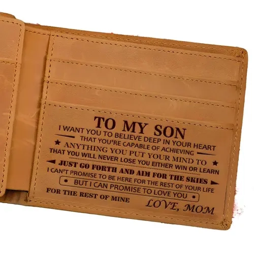 Men's Chic Bifold-Trifold Cowhide Wallet - Retro 2026 Easter Holiday Sale Lightweight Brown Engraved Leather, Personalized Mom&Dad to Son Slogan Gift, Easter Basket Item