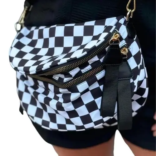 Women's Black and White Checkered Nylon Fanny Pack - Plus Size Friendly, Spacious for Essentials, Adjustable Strap, Hands-Free, Hidden Waist Bag, Phone Belt Bag - Olive Green, Cow Print Options, Party Use, Ideal for Gifting