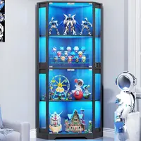 MIIFUNY Corner Display Cabinet with Glass Doors, 65" Lighted Curio Cabinet with 3 Color Lights for Collectibles, Toys, 4-Tier Showcase Display Case with Human Body Sensor for Living Room, Black