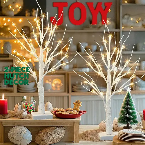 HOODINK 2PCS 2FT 24-LED Birch Tree Twinkle Lights - USB A Powered, Fairy Lights Novelty Lighting, Ambient LED Novelty Lighting, Indoor Outdoor Room Accessories, Christmas Decor for Patio Cozy Corners
