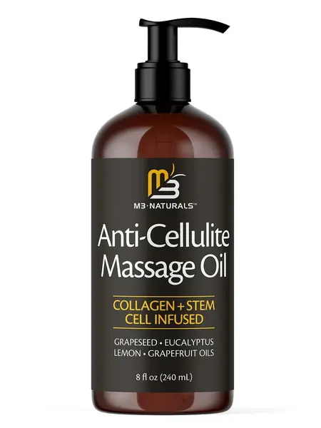 M3 Naturals Anti Cellulite Massage Oil 8oz - Smooth the Appearance of Cellulite - Body Care & Skin Care Massage Oil - Topical Collagen and Plant Stem Cell Body Oil to Restore Texture and Elasticity - Soothing Body Oil Moisture Hydrating