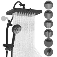 Hibbent Upgraded cUPC Certified Stainless Steel Wall-Mounted Detachable Multi-Spray Shower Water Equipment, 5-Spray 13-in Rain Power Head, 10-Mode Handheld Shower Heads, 12-in Extension Arm, 4-Way Diverter, 71-in Hose, Holder, Black Fixture