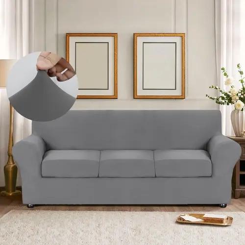 Solid Color with 2/3/4 Counts Cushion Cover, 1 Count Durable Fabric Elastic Sofa Slipcover, Sofa Couch Protector, Sofa Couch Covers, Furniture Protector for Living Room Hotel