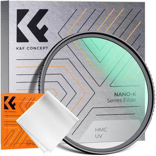 K&F CONCEPT K-Series Digital Camera Lens UV Filter, 18-Layer Multi-Coated Ultra Slim AGC Glass MCUV Protector, Includes Cleaning Cloth, Protection, Dust Protection