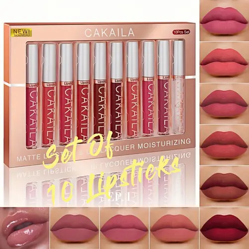 10pcs Matte Lip Glossy Set Long Lasting Lip Glaze Multicolor Lipstick Makeup Easy To Apply Waterproof Non Sticky Suitable For Beginners Cosmetic