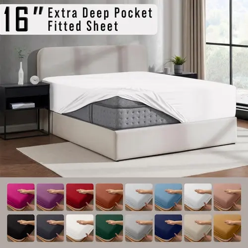 Imperial Homeware Fitted Sheet - 16 Inch Deep Pocket Fitted Bed Sheets Soft Microfiber Shrink and Fade Resistant All Around Elastic Fitted Bottom Sheets