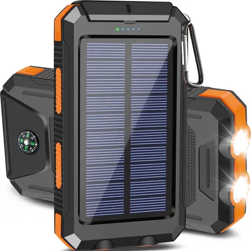 20000mAh Multifunctional Portable Solar Power Bank Charger - Mobile Phone Accessories Battery Pack, Dual USB-A Output, LED Flashlight, Waterproof Outdoor Design with Compass, Clip, Carabiner, Back to School Cool Gadget
